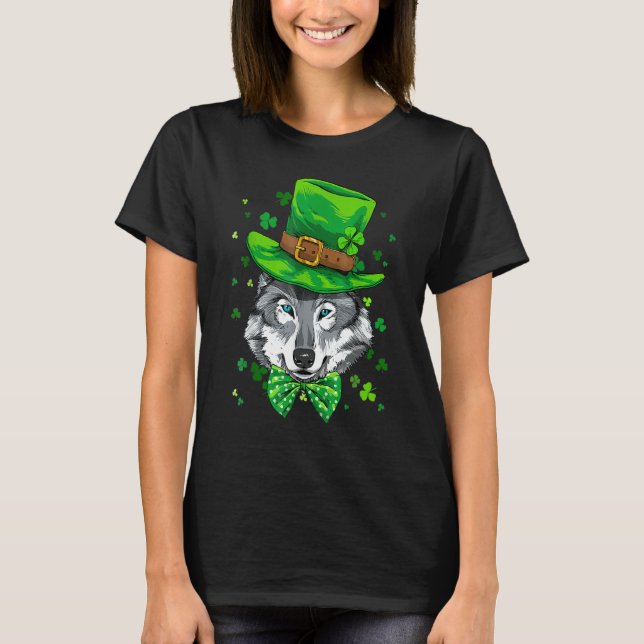 Camiseta St Patrick's Day Leprechaun Wolf Shamrock Wolf Iri (Frente)