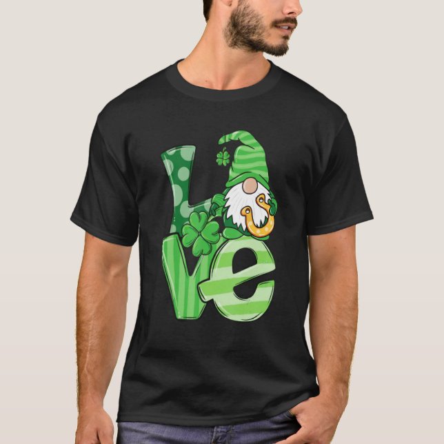Camiseta St Patrick's Day Love Gnomes Shamrock Horseshoe Ir (Frente)