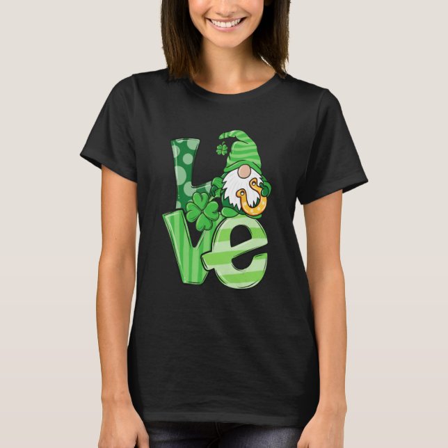 Camiseta St Patrick's Day Love Gnomes Shamrock Horseshoe Ir (Frente)