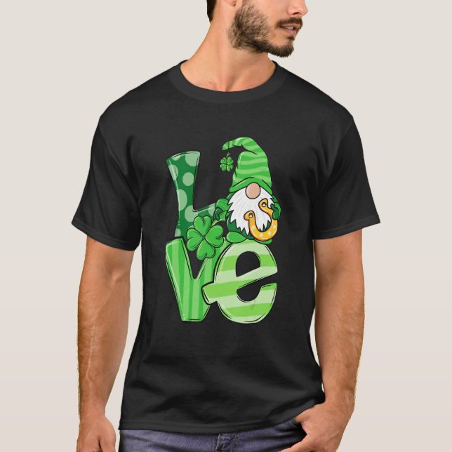 Camiseta St Patrick's Day Love Gnomes Shamrock Horseshoe Ir (Frente)