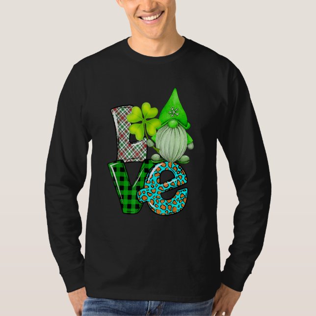 Camiseta St Patrick's Day LOVE Gnomes Shamrock Leopard (Frente)