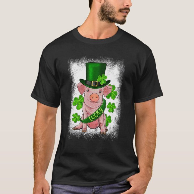 Camiseta St. Patricks Day Lucky Baby Pig Bleached Lucky Iri (Frente)