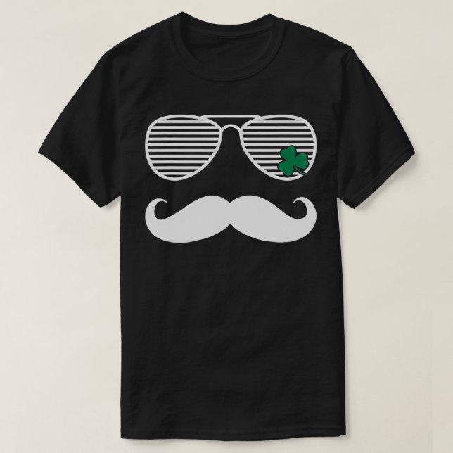 Camiseta St Patricks Day Mustache Óculos de sol Gráfico (Frente do Design)