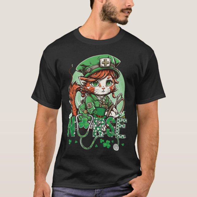 Camiseta St Patricks Day Nurse Cat Leprechaun Lucky Green P (Frente)