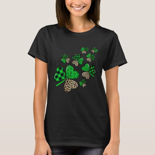 Camiseta St Patricks Day Shamrock Irish Leopard Print Plaid (Frente)