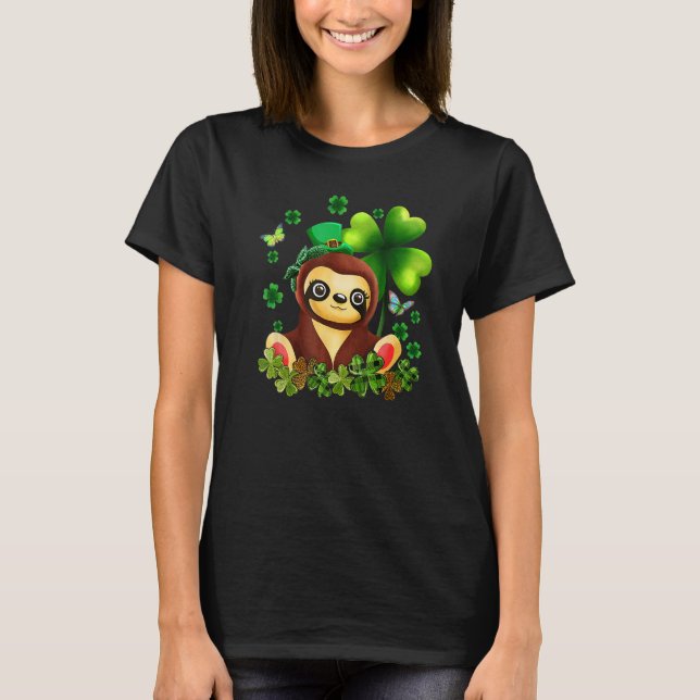 Camiseta St. Patrick's Day Sloth Green Buffalo Plaid Shamro (Frente)