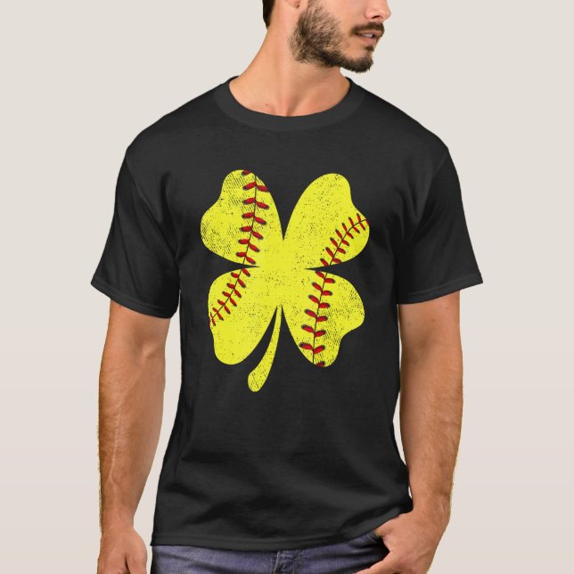 Camiseta St Patricks Day Softball Player Lover Shamrock Clo (Frente)