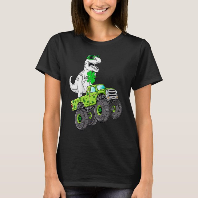 Camiseta St Patricks Day T Rex Riding Monster Truck Dino To (Frente)