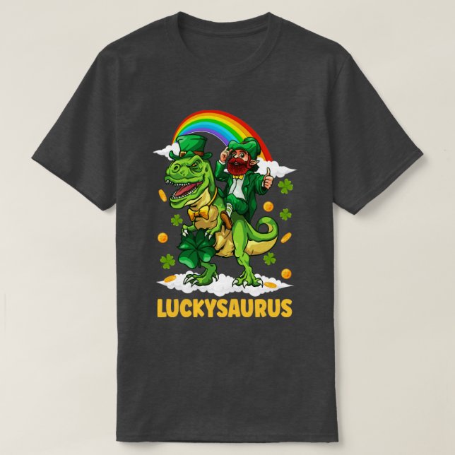 Camiseta St Patricks Day Trex Dino Leprechaun T Rex Dinosau (Frente do Design)