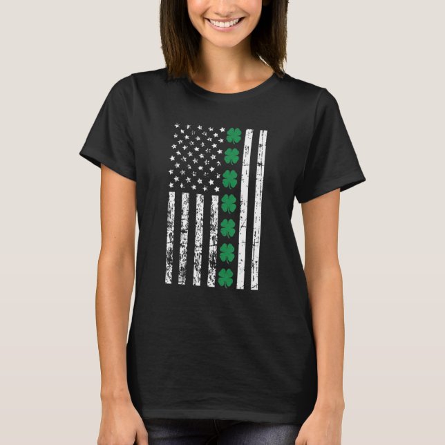 Camiseta St Patrick's Day USA Flag Lucky Shamrock St. Patty (Frente)
