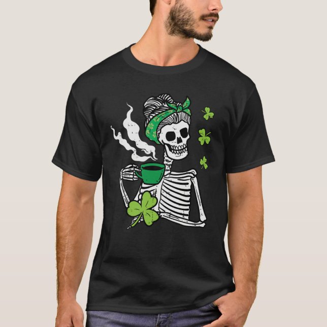 Camiseta St Patricks Day Woman Skull Coffee Saint Pattys Pa (Frente)