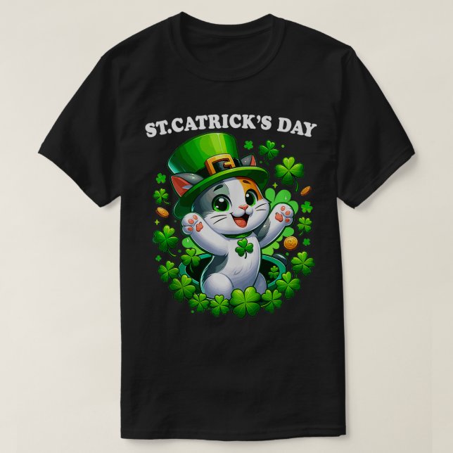 Camiseta St Patricks Dia dos Carrinhos Santo dos Gatos Patt (Frente do Design)