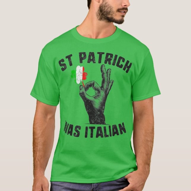 Camiseta St Patricks Era A Mão Italiano Da Bandeira (Frente)