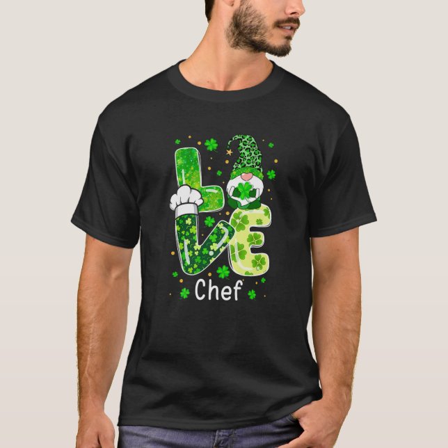 Camiseta St Patricks Lucky Funny Chef Gnome Leopard Green P (Frente)