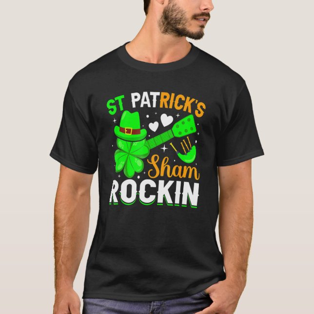 Camiseta St Patrick's Sham Rockin Shamrock Guitar St Patric (Frente)