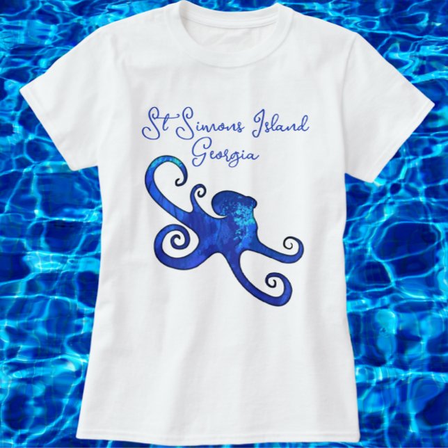 Camiseta St. Simons Island Georgia Blue Octopus T-Shirt (Color choices available.)