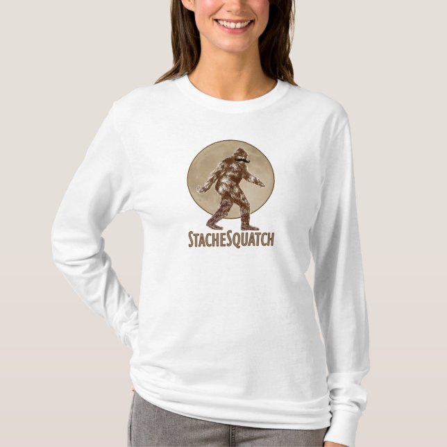 Camiseta STACHESQUATCH mim bigode se você viu meu Squatch (Frente)