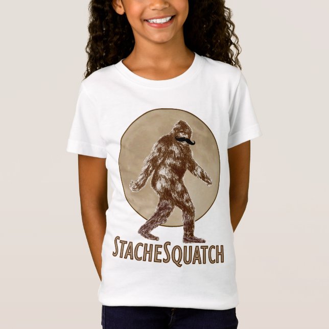 Camiseta STACHESQUATCH mim bigode se você viu meu Squatch (Frente)