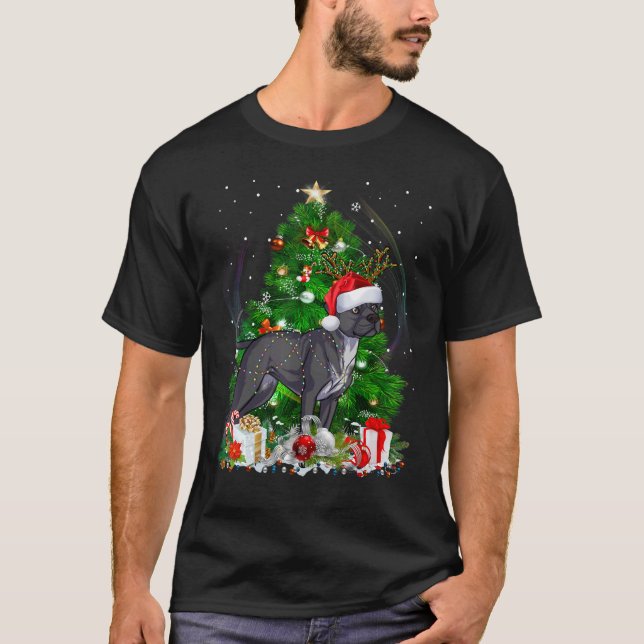 Camiseta Staffordshire Bull Terrier Christmas Tree Light Pa (Frente)