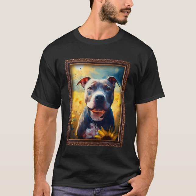 Camiseta Staffordshire Bull Terrier Painting Sunflower Flow (Frente)