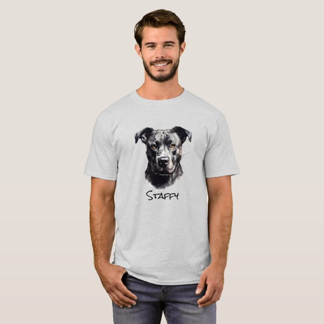 Camiseta Staffordshire Bullterrier B&W Silhouette (Frente Completa)