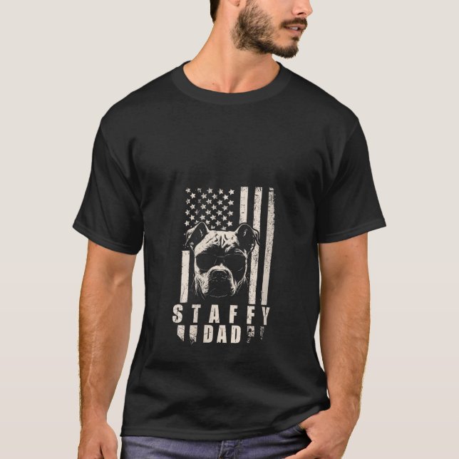 Camiseta Staffy Dog Pai American Flag presentes para o Melh (Frente)