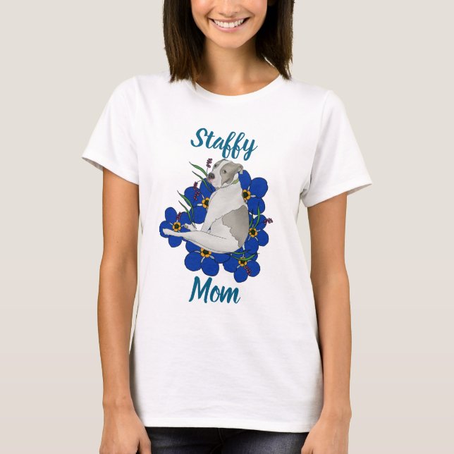 Camiseta Staffy Mom Tee – Staffordshire Bull Terrier Art (Frente)