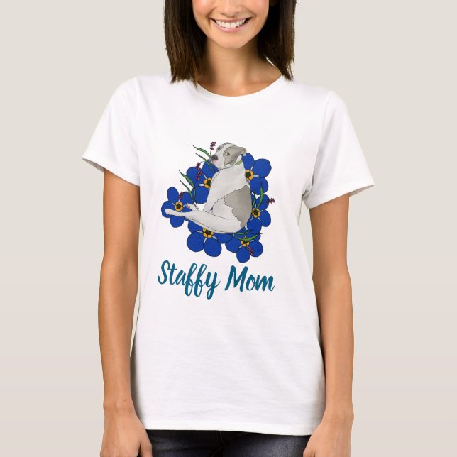 Camiseta Staffy Mom Tee – Staffordshire Bull Terrier Art (Frente)