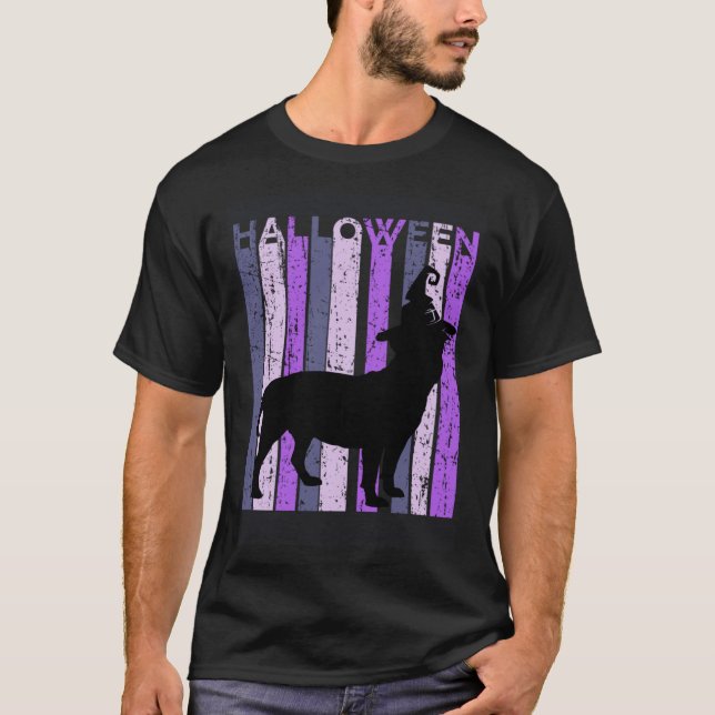 Camiseta Staffy Witch Hat Halloween Spooky Purple Bu (Frente)