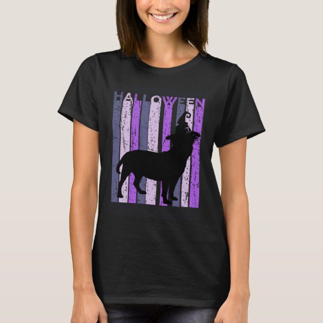 Camiseta Staffy Witch Hat Halloween Spooky Purple Bu (Frente)