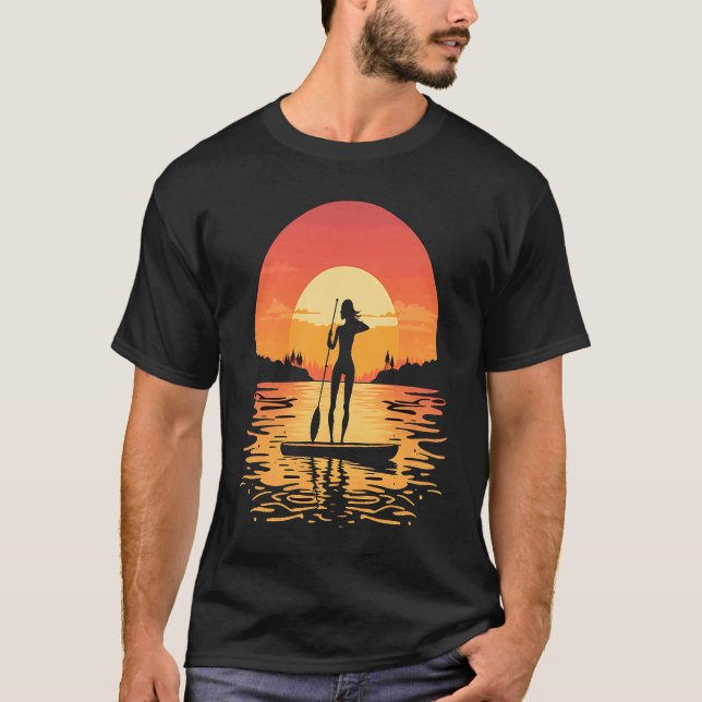 Camiseta Stand Up Paddle Board  Paddling Mom In Sunset  1 (Frente)