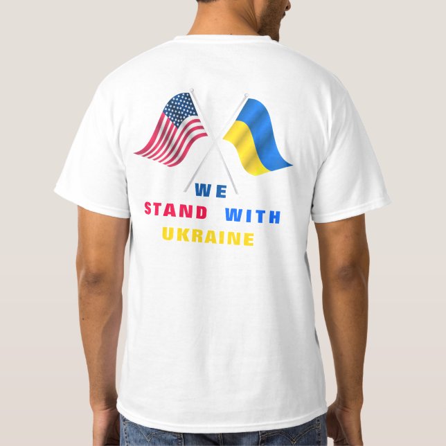 Camiseta Stand With Ucrânia T-Shirt USA Flag Ucraniano (Verso)