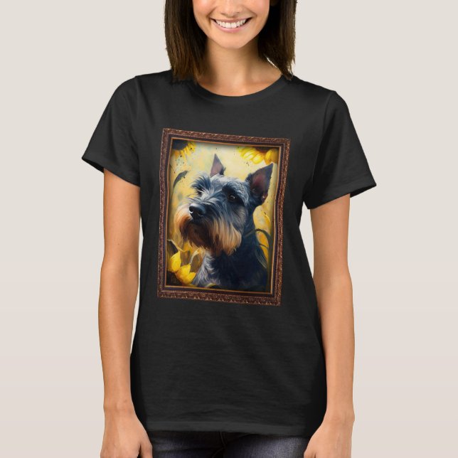 Camiseta Standard Schnauzer Pintura Flor de Girassol Mãe W (Frente)