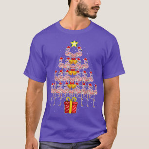 Camiseta Star Flamingo Árvore de Natal Funny Pink Santa Hat