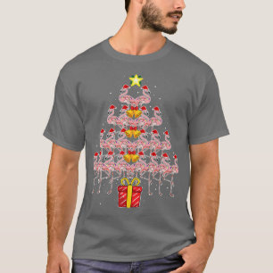 Camiseta Star Flamingo Árvore de Natal Funny Pink Santa Hat