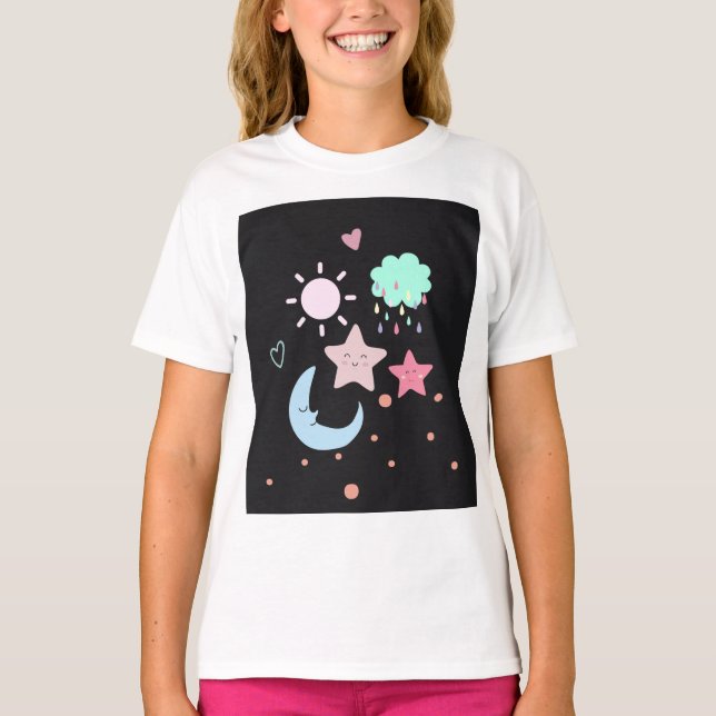 Camiseta Star Moon - nuvem - coração bonito (Frente)