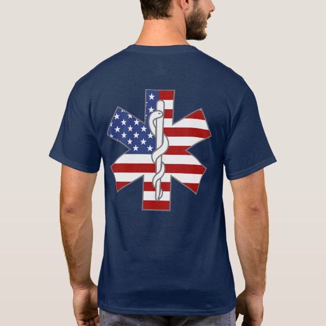 Camiseta Star of Life Patriotic EMT Nome Personalizado (Verso)