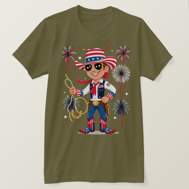 Camiseta Star-Spangled Cowboy – 4th of July Celebration Des (Frente do Design)