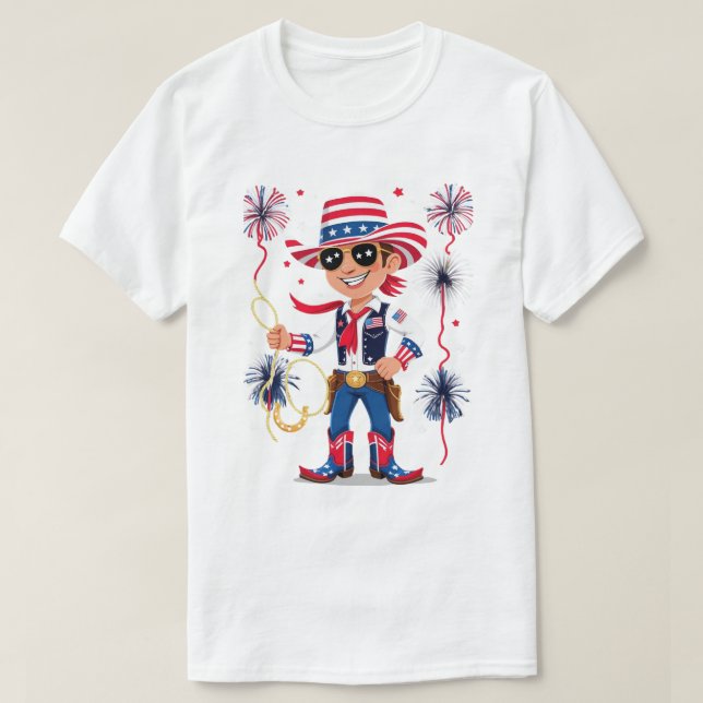 Camiseta Star-Spangled Cowboy – 4th of July Celebration Des (Frente do Design)