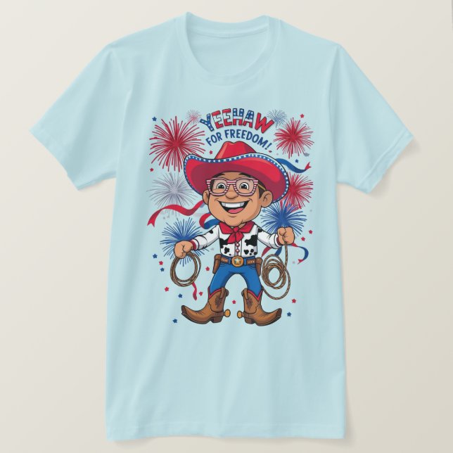 Camiseta Star-Spangled Cowboy – 4th of July Celebration Des (Frente do Design)