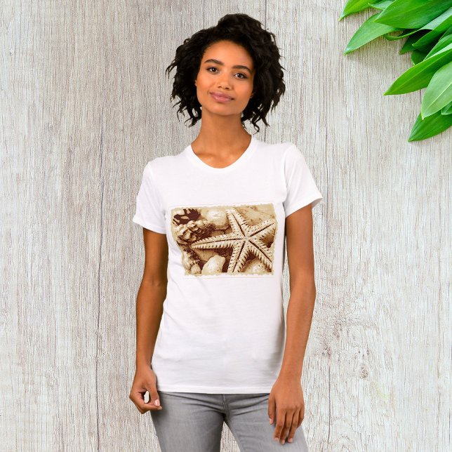 Camiseta Starfish e Seashells Mulheres em T-Shirt (Criador carregado)