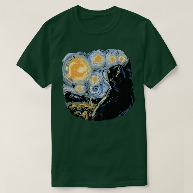 Camiseta Starnight Cat, Van Gogh Cat, Cat Lover, Cat Mãe (Frente do Design)