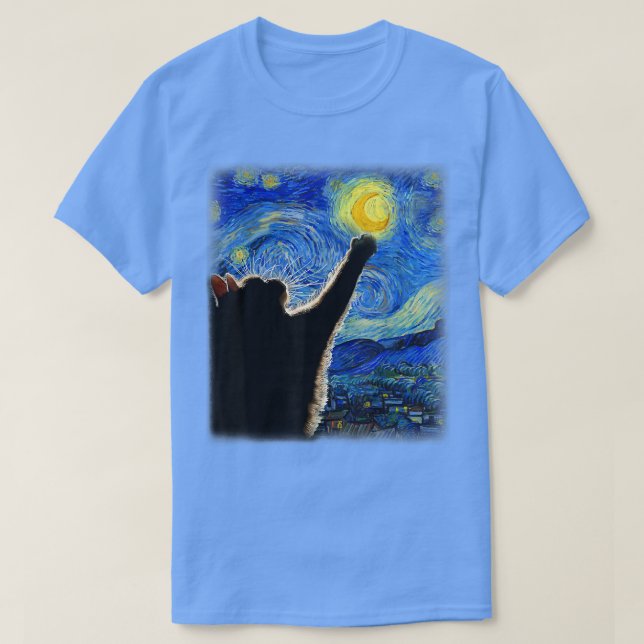 Camiseta Starnight Cat, Van Gogh Cat, Cat Lover, Cat Mãe (Frente do Design)