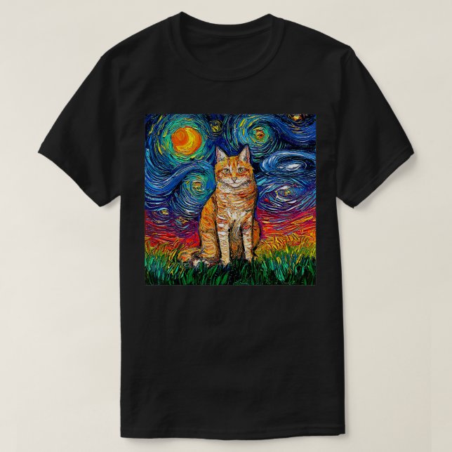 Camiseta Starnight Cat, Van Gogh Cat, Cat Lover, Cat Mãe (Frente do Design)