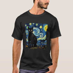 Camiseta StarNight Cat Van Gogh Cat Lover Cat Cat Cat Mãe C