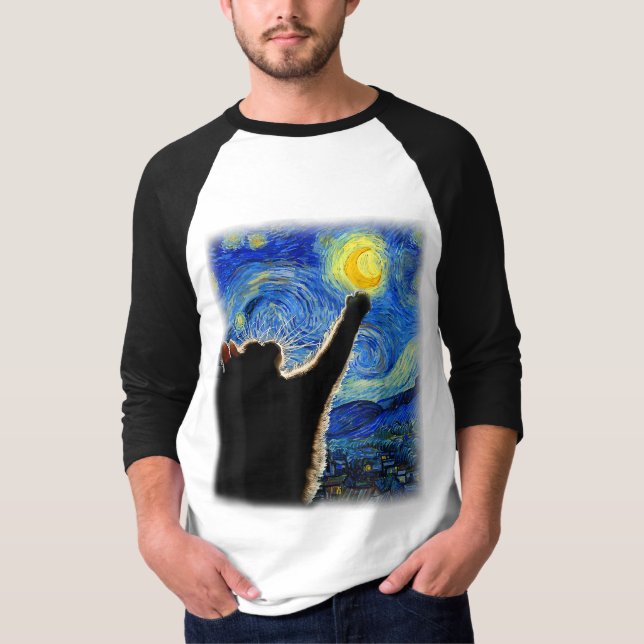 Camiseta Starnight Cat, Van Gogh Cat Lover Cat Mãe Pai (Frente)