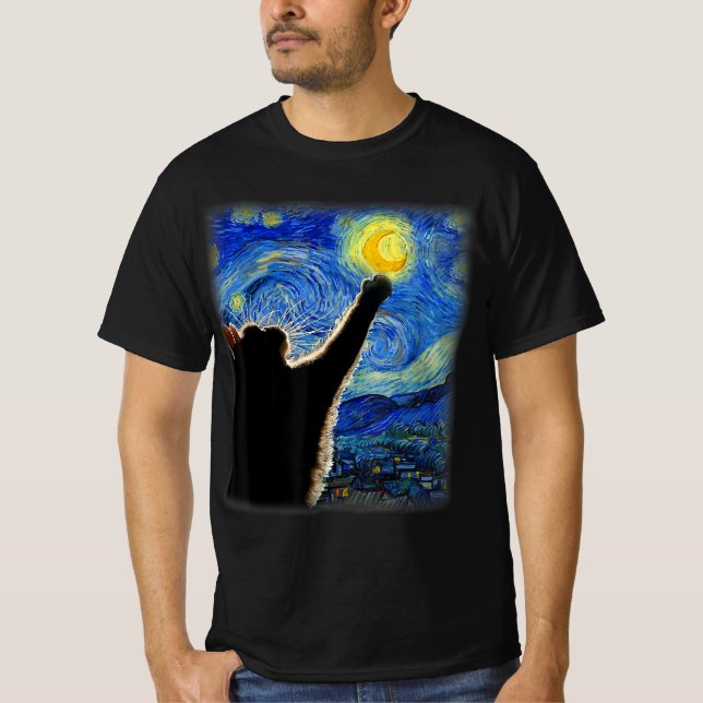 Camiseta Starnight Cat, Van Gogh Cat Lover Cat Mãe Pai (Frente)