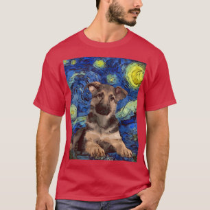 Camiseta StarNight Puppy German shepherd Cão Pintura Do