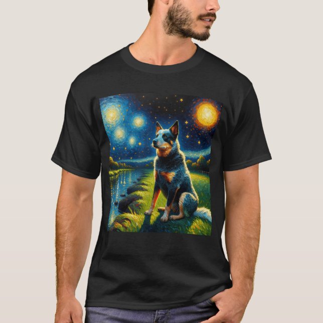 Camiseta Starry Night Australian Cattle Dog Van Gogh Lover (Frente)