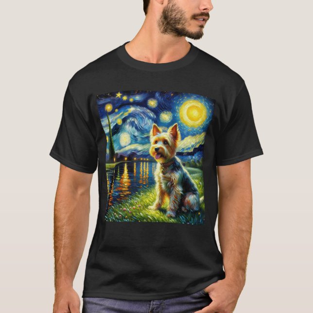 Camiseta Starry Night Australian Terrier Dog Van Gogh Lover (Frente)